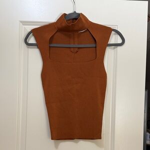 Zara Sleeveless Mock Neck Knit Top in Rust